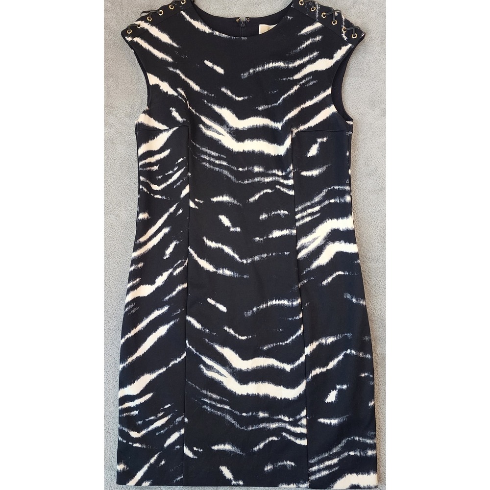 Michael Michael Kors Dress Womens Medium Black White Zebra Print Grommet Sheath